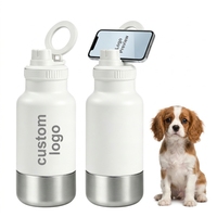 Bouteille d'eau portable pour chien de 32 oz avec bol à nourriture détachable 2-en-1, distributeur de nourriture de voyage pour animaux de compagnie, gourde en acier inoxydable