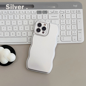 Lumei placcato argento per <span class=keywords><strong>iPhone</strong></span> 16 15 Promax 13 custodia per telefono 14 Premium 11 Wave Edge 12 Cover tinta unita - Product Image 2