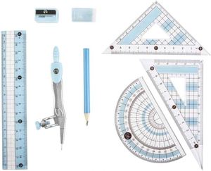Ensemble de géométrie scolaire 8 pièces en métal Academy avec boîte de rangement incassable, comprenant règle, taille-crayon, compas, etc. - Product Image 3