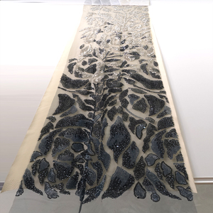 Tissu en <span class=keywords><strong>tulle</strong></span> brodé de sequins, style fleur, luxe, entièrement perlé, vente en gros - Product Image 1