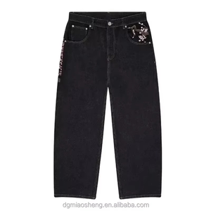 Wholesale Custom Heavyweight Distressed Embroidered Casual Breathable Woven Men's Denim Pants Washed Straight Leg <b>Jeans</b> - Product Image 3
