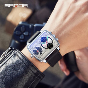 Sanda 6032 Luxury Men's Casual Sports Watch, Big Dial Square Digital Waterproof Wristwatch with Auto Date, Chronograph - Product Image 2