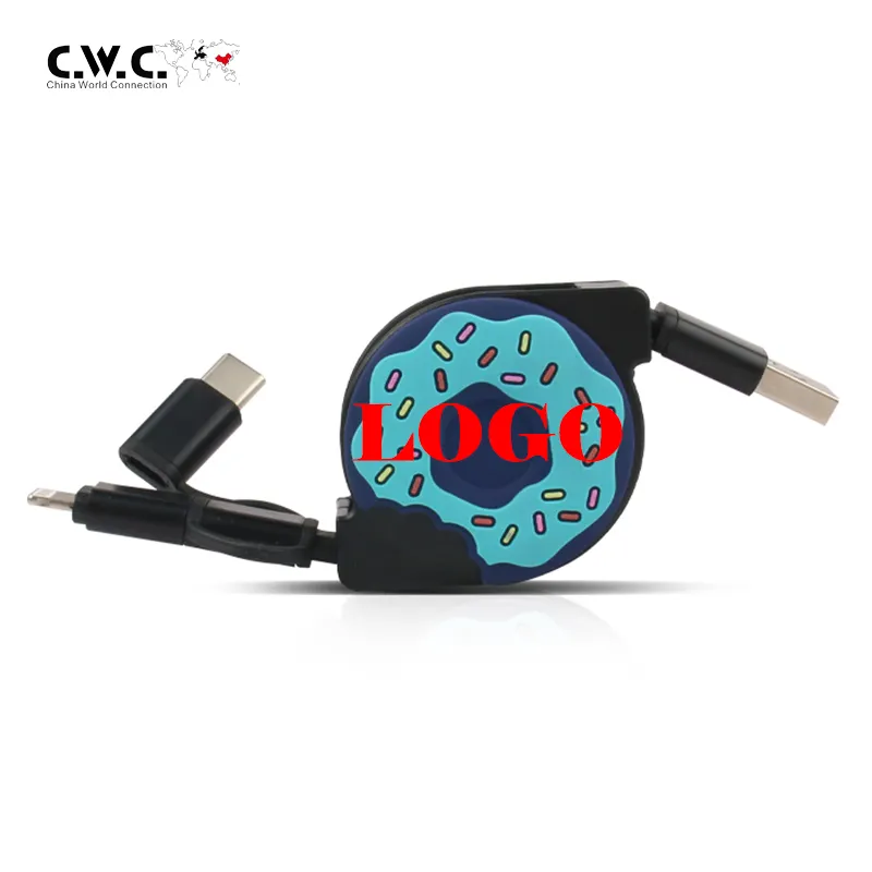 CWC ucuz ücretsiz özel tasarım 3in 1 şarj aleti kablosu evrensel 3 1 geri çekilebilir çok şarj kablosu