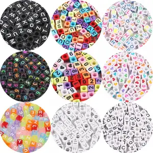 Or et noir lettre perles pour la fabrication de bijoux en vrac numéro Alphabet perles en vrac Acrylique Carré BRICOLAGE 6mm Trou: 4mm 100 Pièces/sac