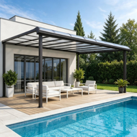 Abri de terrasse en polycarbonate et aluminium à longue portée, auvent de passerelle à toit courbé, imperméable, anti-UV et résistant à la rouille