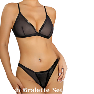 Conjunto de lencería sexy transparente para mujer: sujetador de encaje transpirable de talle bajo con tirantes ajustables y bragas hipster - Product Image 1