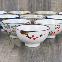 Bol japonais peint fleur en grès couleur sous glaçure petits bols à collation en céramique bon marché