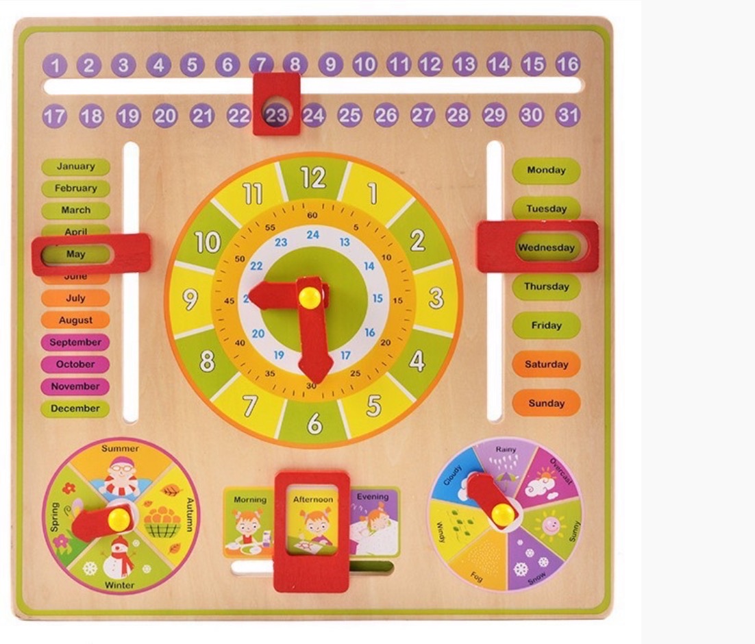 New design Multi-function wooden learning calendar clock toy Wholesale kids development versatile flap abacus clock