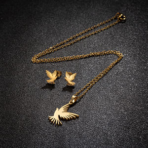 Nueva Joyería de Acero Inoxidable para Mujer, Venta al por Mayor, Juego de Aretes y Collar, Mariposa Animal, Chapado en Oro, Colgante XOXO para Boda - Product Image 2