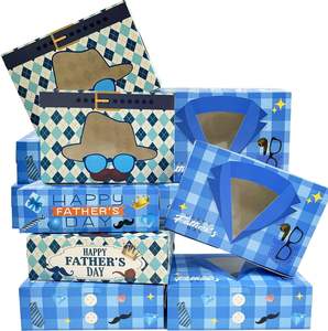 Boîtes cadeaux pour fête de la fête des pères, 12 pièces, motif cravate et barbe, fenêtre transparente, double face, boîtes cadeaux pour friandises de la fête des pères - Product Image 1