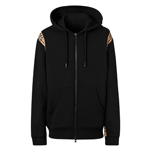 Herren Schwarzer Reißverschluss-Hoodie mit Karierten Schulterpaneelen Regular Fit Lässiger Sweatshirt - Product Image 1