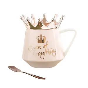 Nordic Crown Coffee Ceramic Mug With Lid And Spoon
