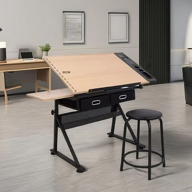 Adjustable Height Engineering Tiltable Drafting Desk Architecture Drawing Table With Drawer