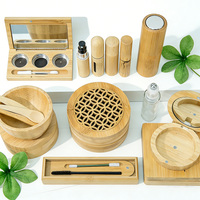 Ensemble complet de maquillage en bambou : tube à rouge à lèvres, palette de fards à paupières, étui à poudre compacte, pot à mascara – Vente en gros directe du fabricant