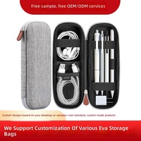 Étui de protection gris EVA avec fermeture éclair, 2-3 compartiments, compatible avec Apple Pencil pour stylos et petits accessoires