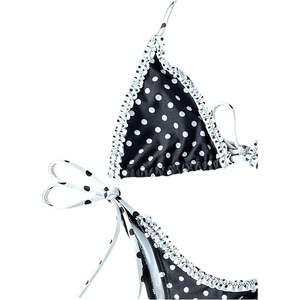 ชุดบิกินี่ลายจุดสำหรับผู้หญิงแบบสั่งทำพิเศษ ทรงสามเหลี่ยมผูกคอ แต่งระบาย ผูกเชือกด้านข้าง ชุดว่ายน้ำสองชิ้น ชุดชายหาด - Product Image 4
