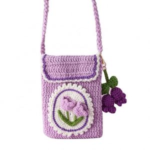 Sac tricoté pour téléphone portable motif flocon de neige au crochet, motif campanule, pour la Saint-Valentin, la Fête des Mères, Pâques, cadeau pour meilleure amie - Product Image 4