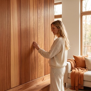 Planches murales <span class=keywords><strong>en</strong></span> cèdre rouge naturel personnalisables, revêtement mural texturé aromatique pour la décoration intérieure et extérieure des maisons, spas et hôtels - Product Image 3