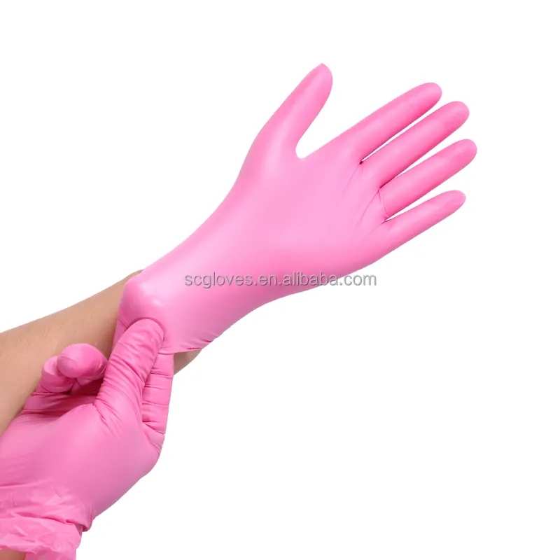 Stok Cina grosir murah Outdoor Kicchen tahan air bekerja Pink nitril Pvc sarung tangan sintetis sarung tangan mesin pembuat sarung tangan nitril