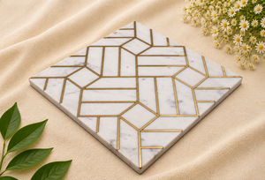 Placa de Pared Cuadrada con Incrustaciones de Mármol Blanco de 12 Pulgadas, Panel Decorativo de Piedra para Interiores de Hogar y Oficina, Decoración de Pared Elegante - Product Image 3