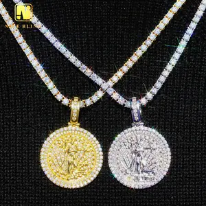 Chaîne gratuite prête à l'emploi pièce d'or pendentif dame liberté déesse fabricants de bijoux personnalisés 925 Moissanite Hip Hop idée de cadeaux