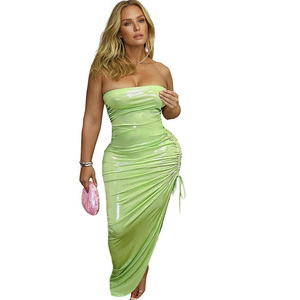 Iridescent Green Dress - Floor-Length Beaded Evening Gown