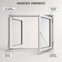 Ventana Moderna de Aluminio con Doble Apertura y Cristal Fijo Grande para Casa o Villa