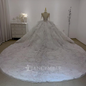 Lsjj147 Elegante Vestido de Novia Color Marfil con Mangas Transparentes, Cuerpo con Cuentas de Cristal, Apliques de Encaje y Sobrevestido, Jancember - Product Image 6