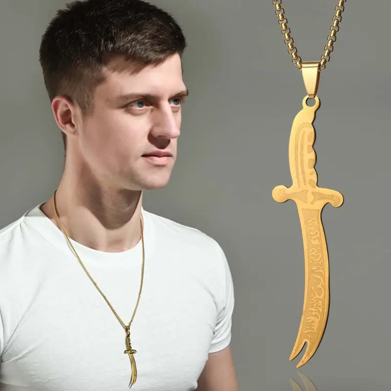 Vintage Arabian Machete Pendant Stainless Steel Men's Jewelry Necklace Custom Personalized Student Couple Hip Hop Sweater Chain