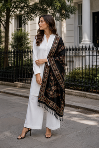 Premium Embroidered Digital Print Floral Viscose Shawl Long Fringe Soft Warm Breathable Reversible Traditional Winter Wrap - Product Image 5
