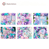 Perlengkapan Garland Balon Putri Duyung, Balon Foil Cangkang Ekor Putri Duyung, Balon Lateks Ungu Teal Pink, Set Gapura Balon Bawah Laut untuk Anak Perempuan