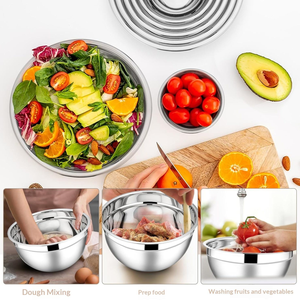 Set di 6 Ciotole per Insalata in Acciaio Inox Color Kaki, Ciotola per Mescolare Uova con Coperchio Anti-Schizzi, Bacinella per Lavare Verdure - Product Image 3