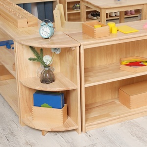 Montessori Wooden Toy Storage Furniture Kids Toy Cabinet Children Preschool Furniture Four-Tier Wooden Box With Back Compartment