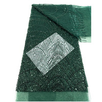 Tissu en dentelle filet de luxe pour robe de mariée vintage, broderie faite main de perles et sequins, maille écologique, commande minimum 5 yards