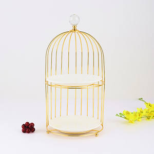 Altın Metal 2 Katlı Seramik Tabaklı Pasta Tepsisi Düğün Tatlı Masası Sunum Seti 3 Katlı Pasta Standı Seramik Tabaklarla - Product Image 3