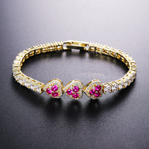 Pulsera de Cadena Tipo Tenis con Forma de Corazón para Mujer, Chapada en Oro de 14k y Plata, con Circonitas Cúbicas, para Bodas - Product Image 2