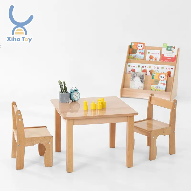 प्राइमरी प्री स्कूल नर्सरी लकड़ी डेकेयर फर्नीचर बच्चों के लिए किंडरगार्टन प्रीस्कूल लकड़ी की कुर्सी और मेज