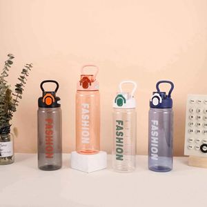 Fitness ONE-BUTTON WATER BOTTLE, Large Capacity Reusable Food Safe Transparent Solid Color PC <b>Plastic</b> Bottle - Product Image 2