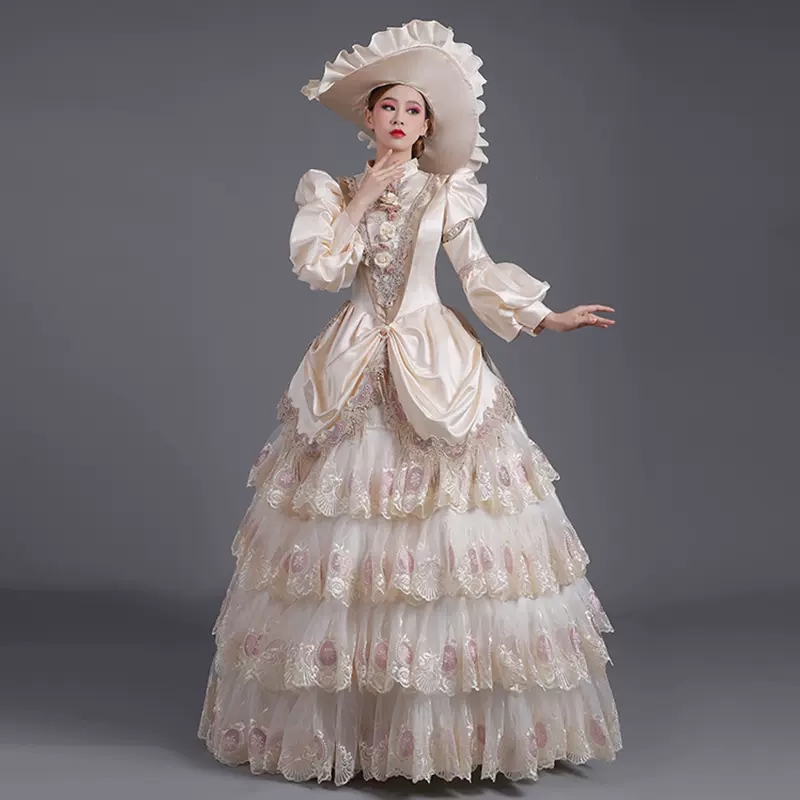 KEMAO Abito Donna Vittoriano Rococò Con Allacciature - Stampa Floreale, Cotone, Per Matrimoni E Cosplay - 2