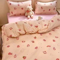 Parure de lit 4 pièces en polyester sergé rayé épaissi, taille King Size, comprenant housse de couette et draps, luxe écologique pour dortoir