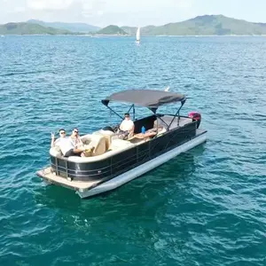 Sợi Thủy Tinh Mini Catamaran Nhà Nổi Pontoons Khung Câu Cá Đảng Sà Lan Thuyền Giá Nhôm Sang Trọng tritoon Thuyền Phao