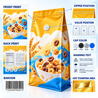 Sachets personnalisés en aluminium pour céréales, scellés sur huit côtés, avec valve, pour la vente au détail et en gros