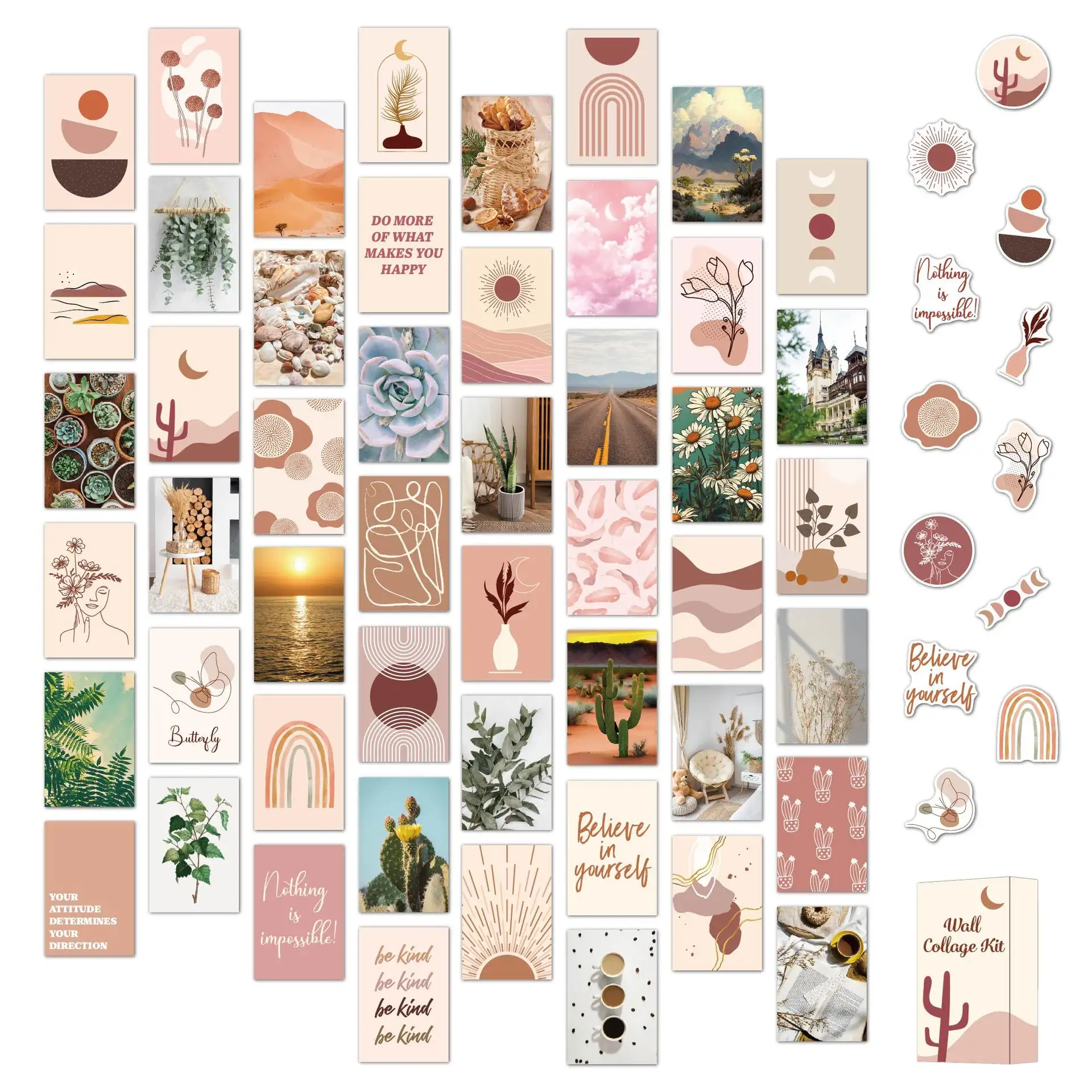 50PCS Boho Wall Collage Kit Fotosammlung Wohnheim Dekor für Mädchen Teenager Kleine Poster für Zimmer Schlafzimmer Ästhetik