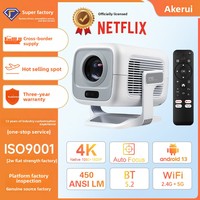 Proyector de Cine en Casa Portátil 1080P, 450 ANSI Lúmenes, Android 13 LED, Compatible con 4K 2000:1 para Juegos en Interiores y Exteriores