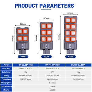 Lámpara de Columna para Exteriores de Alta Calidad, Garantía de Dos Años, Material ABS, 100, 200, 300 Vatios <span class=keywords><strong>LED</strong></span>, Farola Solar <span class=keywords><strong>Todo</strong></span> en Uno - Product Image 2