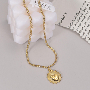 Collier à la mode en acier inoxydable <span class=keywords><strong>de</strong></span> style bohème en or 14 carats avec pendentif en <span class=keywords><strong>pierre</strong></span> naturelle <span class=keywords><strong>soleil</strong></span> et cœur-Collier chaîne <span class=keywords><strong>de</strong></span> perles - Product Image 2
