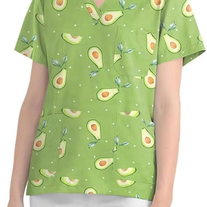 Top Scrubs para mujer, uniforme médico, Top con cuello en V, estampado, manga corta, algodón, absorbente de humedad, elástico, secado rápido, suave - Product Image 2