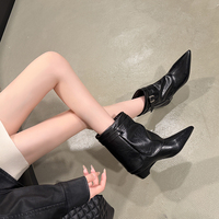 Bottines à bout pointu pour femmes, talon compensé caché, en cuir, avec bride à boucle, style western, 2 couleurs.
