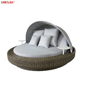 आधुनिक आउटडोर फर्नीचर आँगन उद्यान रतन विकर foldable चंदवा के साथ गोल आकार सोफ़ा - Product Image 1