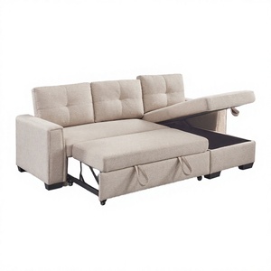 Sofá Cama Modular Moderno en Forma de L, Tapizado en Terciopelo Beige, Plegable, para Interiores, Muebles de Sala de Estar con Espacio de Almacenamiento - Product Image 3